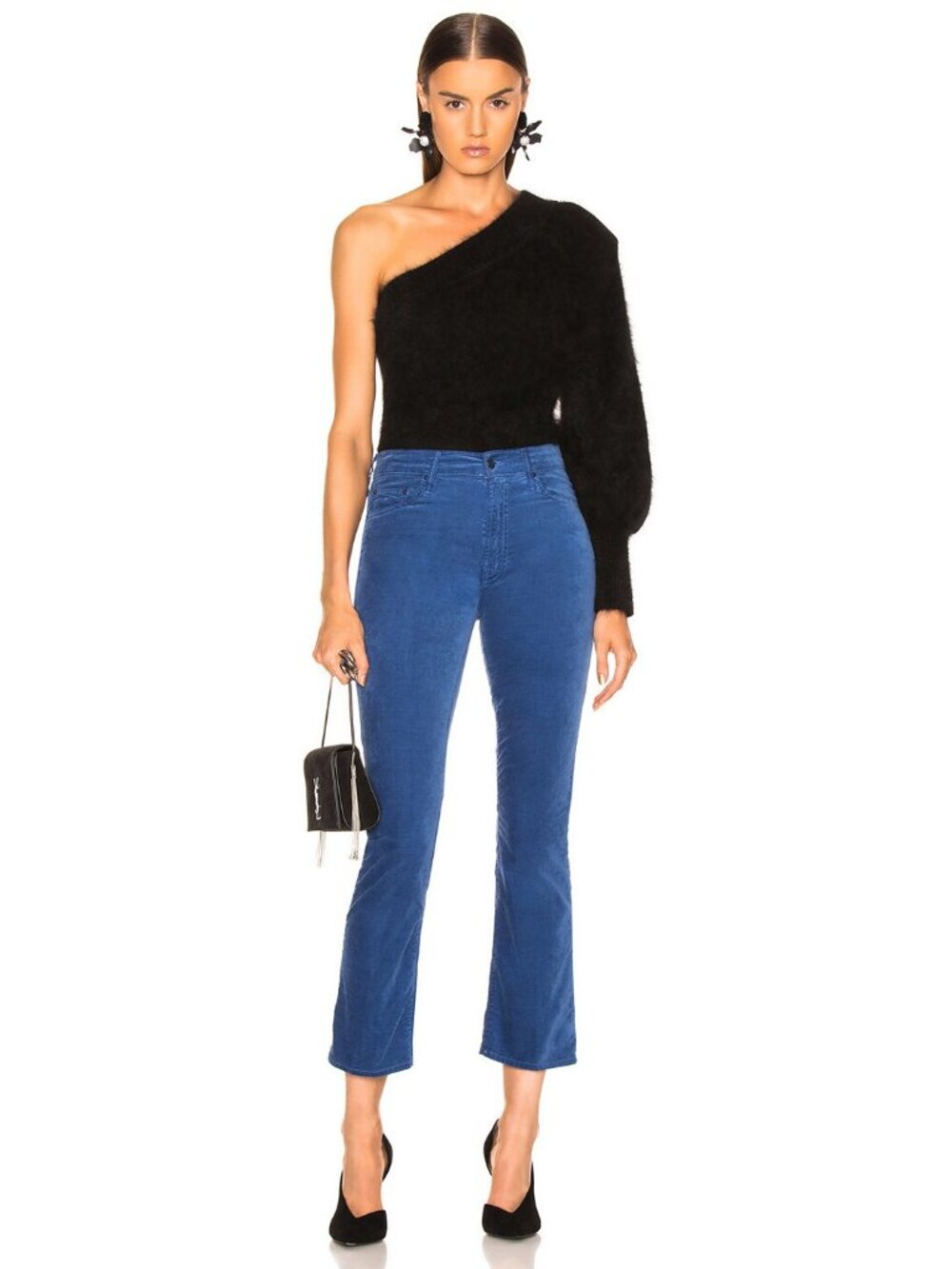Mother The Insider Ankle true blue velvet crop flare pants